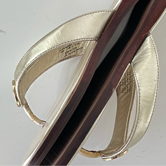 Tory Burch Benton Metallic Leather Thong Flip Flop Sandals 5M Spark Gold - Picture 11 of 12